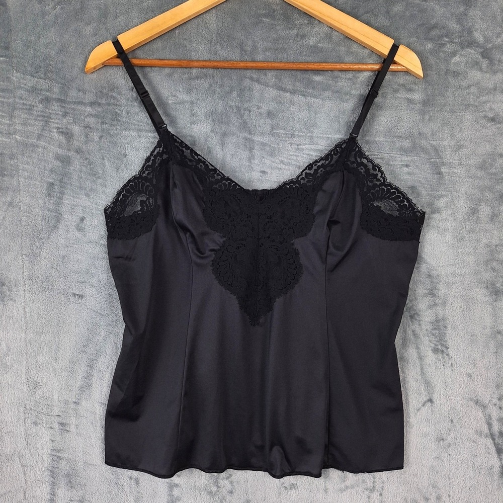 Vtg Womens Top Small Black‎ Y2K Satin Fairy Grunge Whimsigoth Cami Coquette Lace